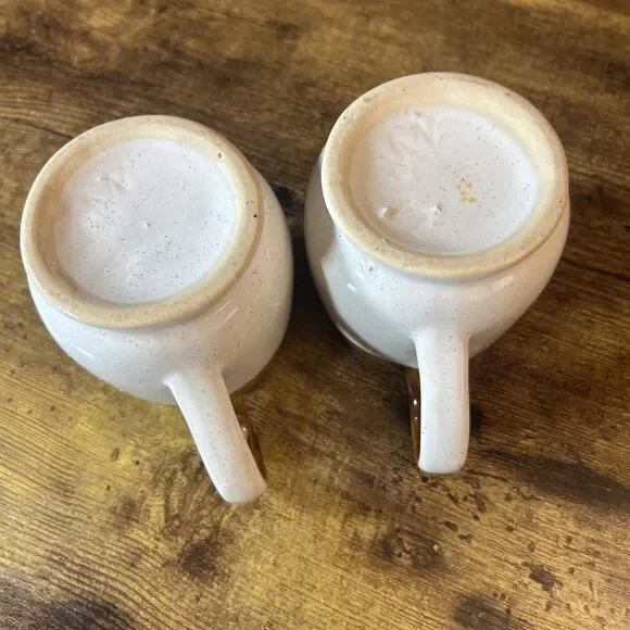 Vintage Ceramic Stoneware Coffee Mugs Made In Taiwan Lot of 2 Brown and White - Picture 7 of 11